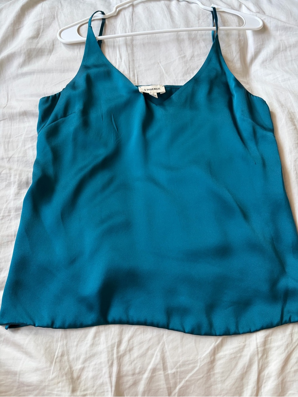L'AGENCE Teal Satin V-Neck Camisole